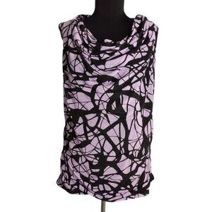 Dana Buchman L Top Womens Sleeveless Cowl Neck Black Lavender Abstract Print